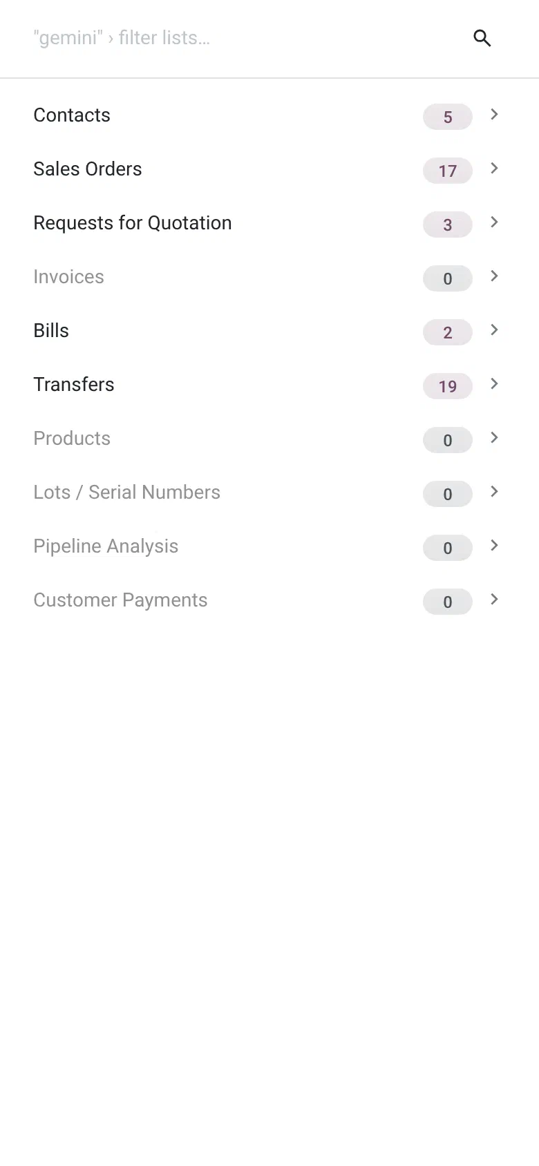 The lists that match gemini, on a phone